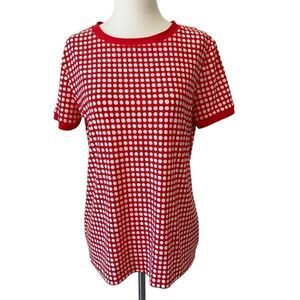 Vintage Anne Klein Mod Red + White Check Button Back Top Small